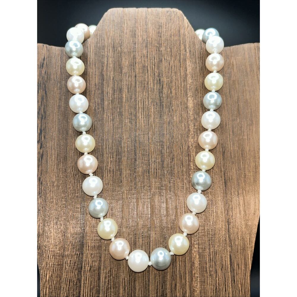 Chunky Knotted Cord Pastel Glass Pearl Necklace 12mm 16” Long 3” Extender